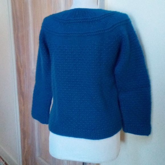 SUTTON CASHMERE 70% Wool 30% Cashmere Thick Blue Crewneck Cardigan - Size S - Picture 7 of 10